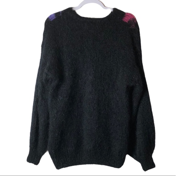 Vtg Tam O'Shanter Co Ltd MOHAIR Sweater 80's 90's Black & Multicolored Size M - Picture 2 of 7